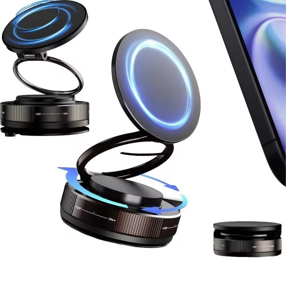Phone Accessories Useful - 2026年型 新しい車載用真空磁石式スマホホルダー - MagSafe対応、360度回転式吸盤式スマホマウント ° 回転式ポータブル強力マグネットスタンド